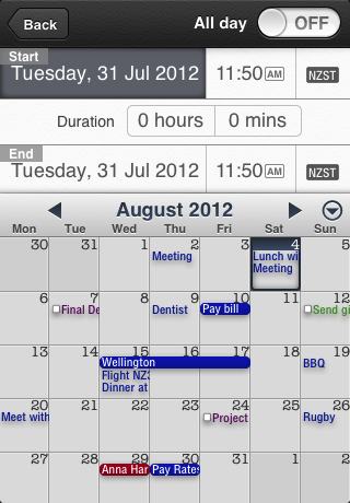 calendar upwards swipe expand screen ro idevice